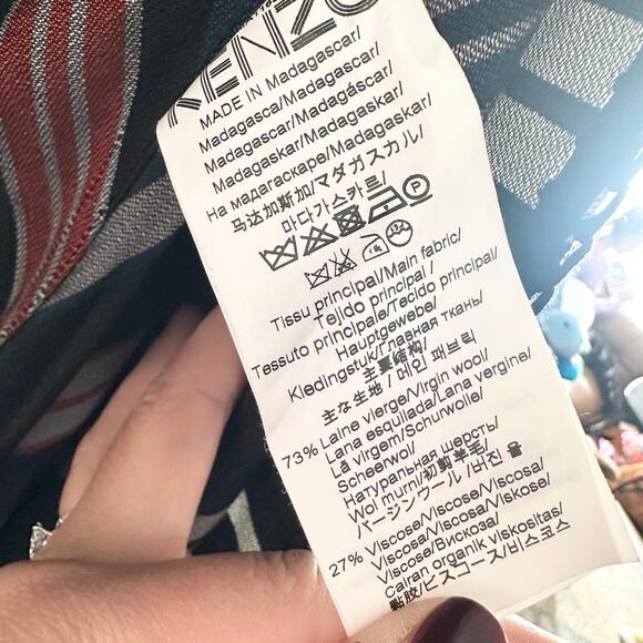 Kenzo RTW 2015 Black Orange White Serape Baja Stripe Wrap Cardigan Sweater Small - Picture 7 of 10